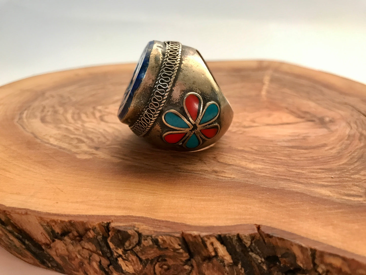 Size 9.5 US Vintage Lapis Lazuli Turkman Tribe Silver Ring | Tribal ring | Afghan Vintage Silver Ring | Unisex Vintage Ethnic Ring | Lapis lazuli ring