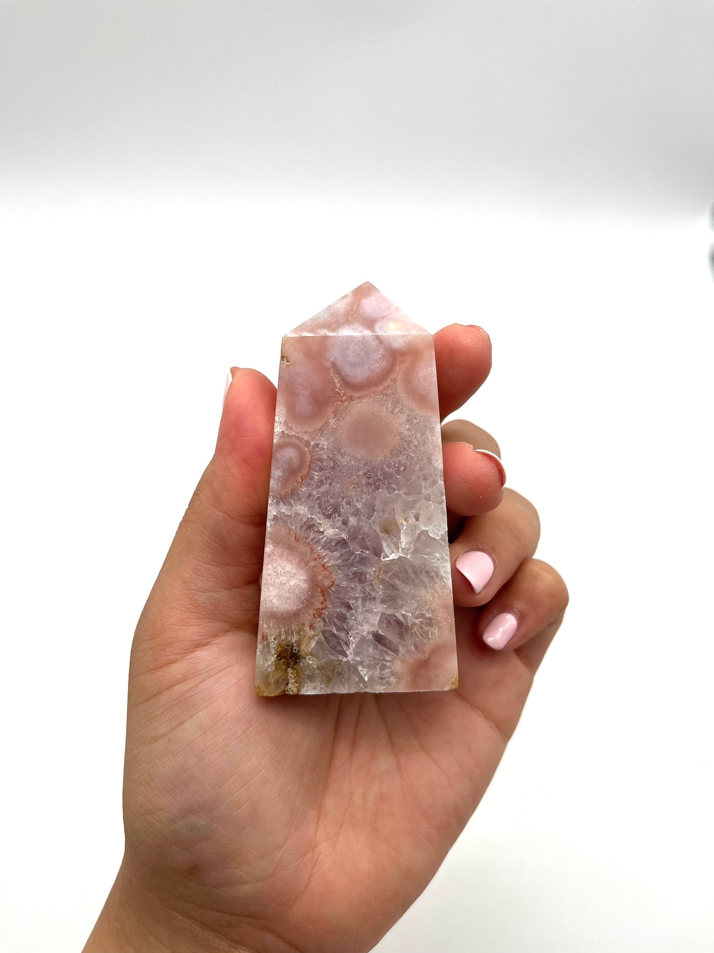 Pink and Purple Flower Agate with Amethyst Tower