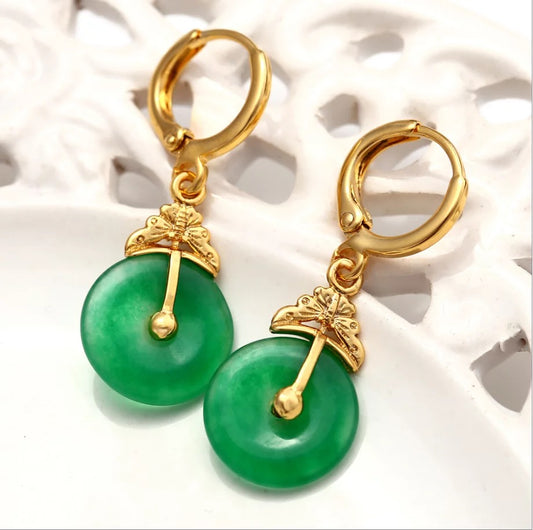 Cindy 24k Gold Plated Earrings with Green Jade