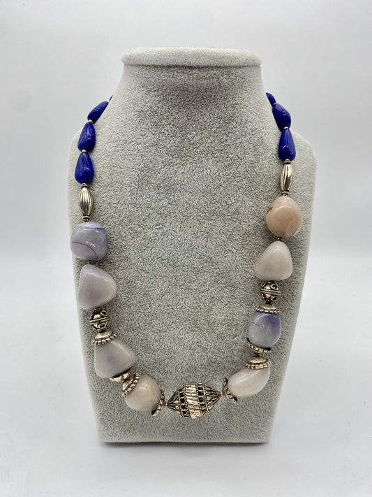 Handmade Lapis Lazuli & blue lace agate Beaded Necklace | Evil Eye Protection | Communication | Throat chakra Necklace | Women’s jewelry