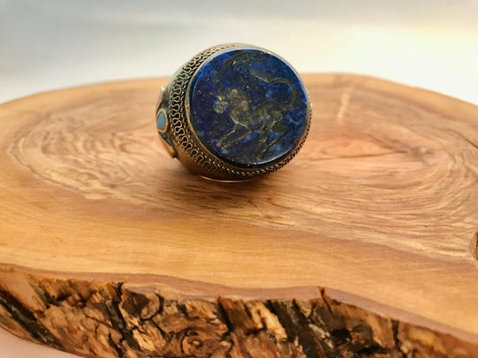 Size 9.5 US Vintage Lapis Lazuli Turkman Tribe Silver Ring | Tribal ring | Afghan Vintage Silver Ring | Unisex Vintage Ethnic Ring | Lapis lazuli ring