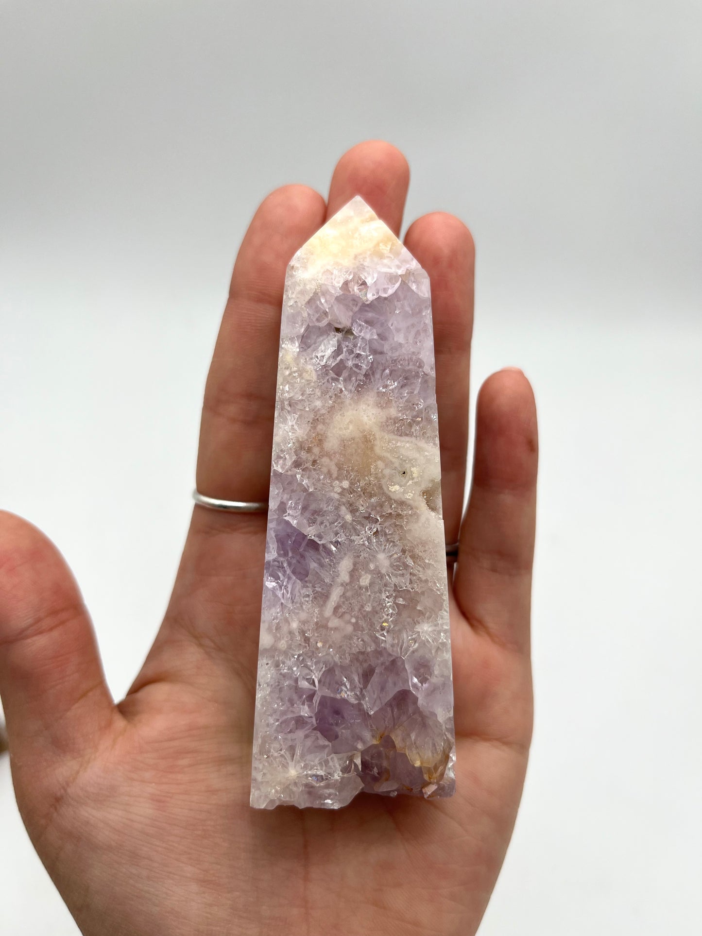 Pink and Purple Flower Agate with Amethyst Tower