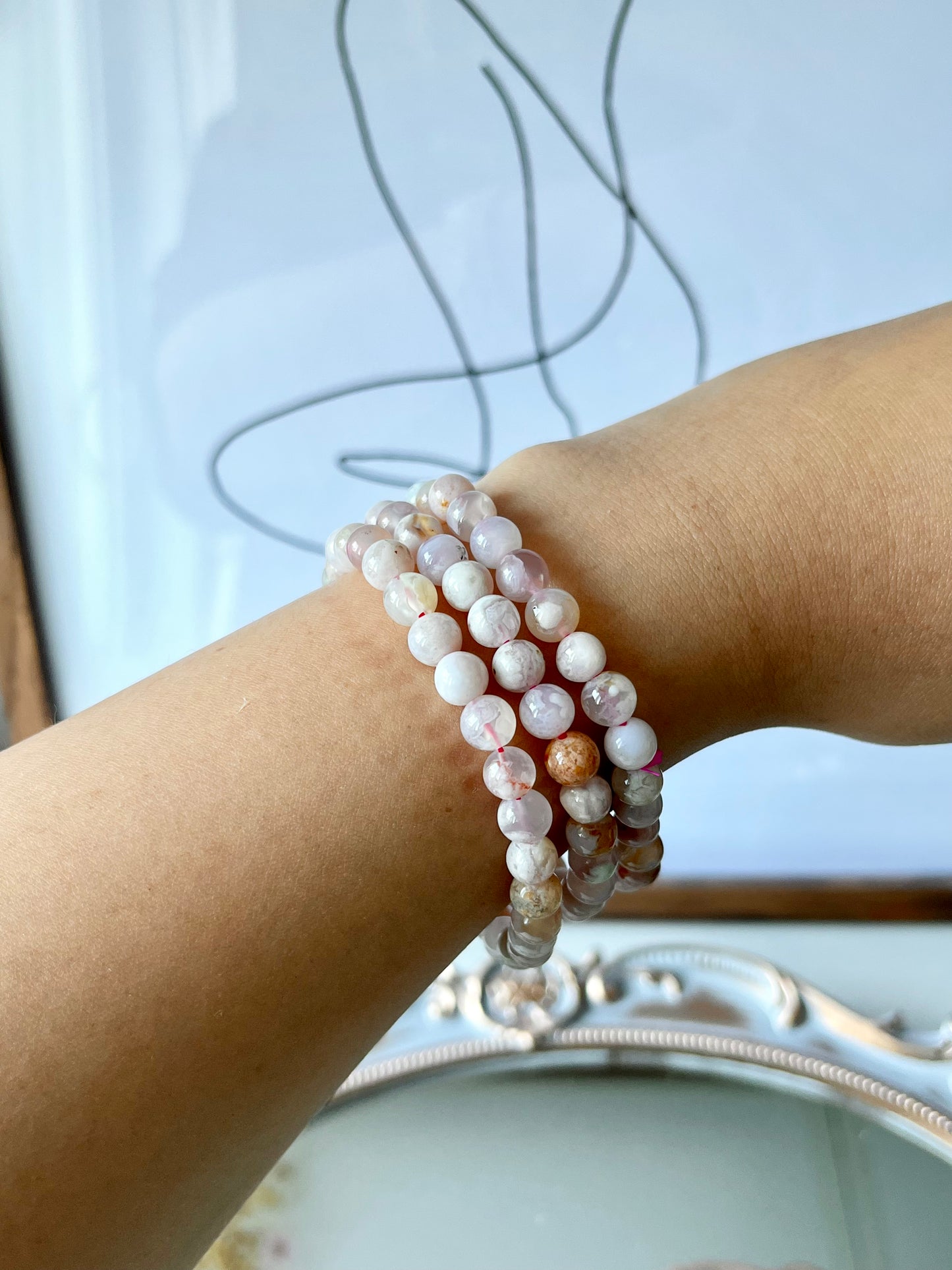 Flower Agate Stretchy Stacking Bracelet
