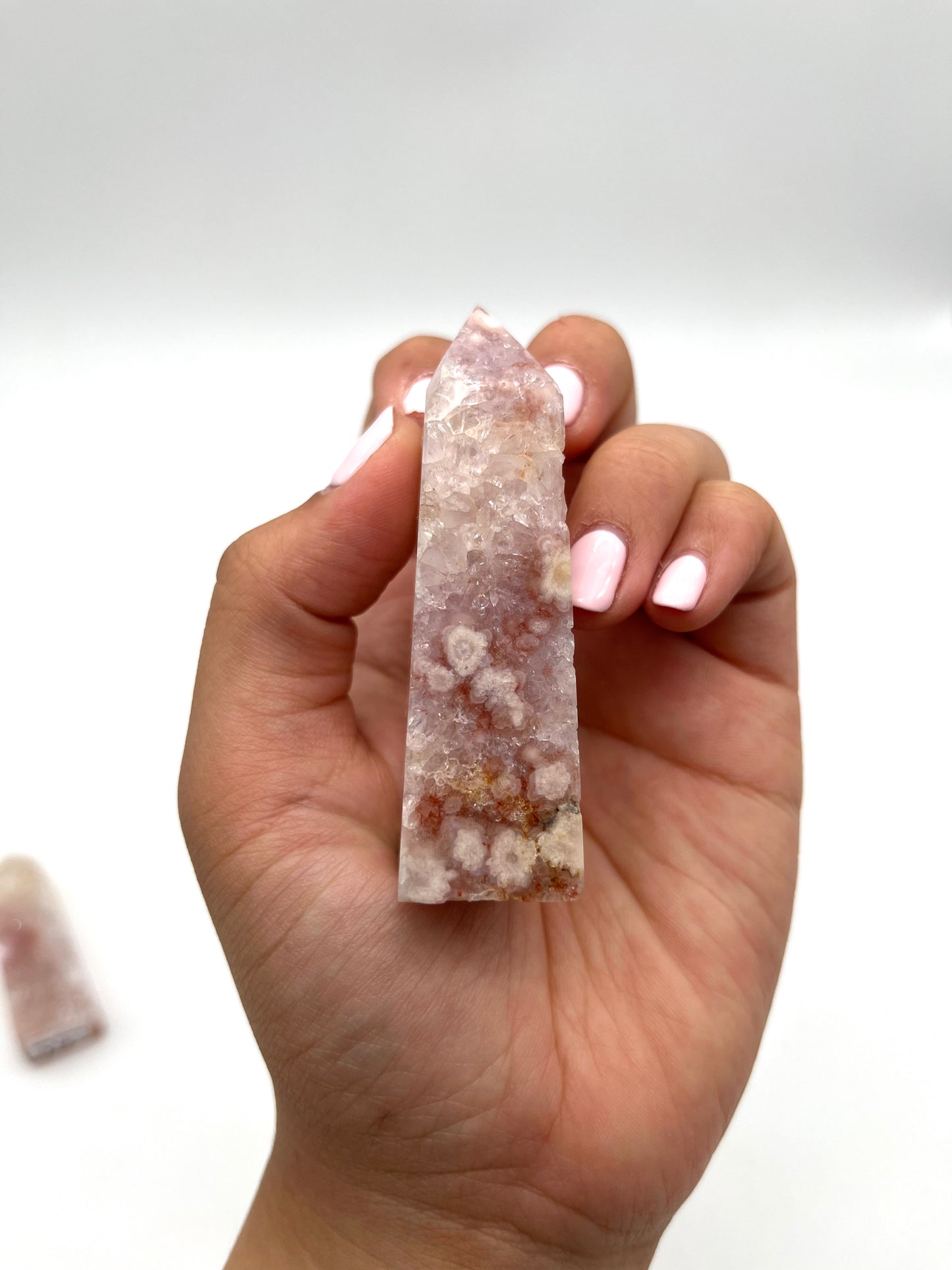 Pink and Purple Flower Agate with Amethyst Tower