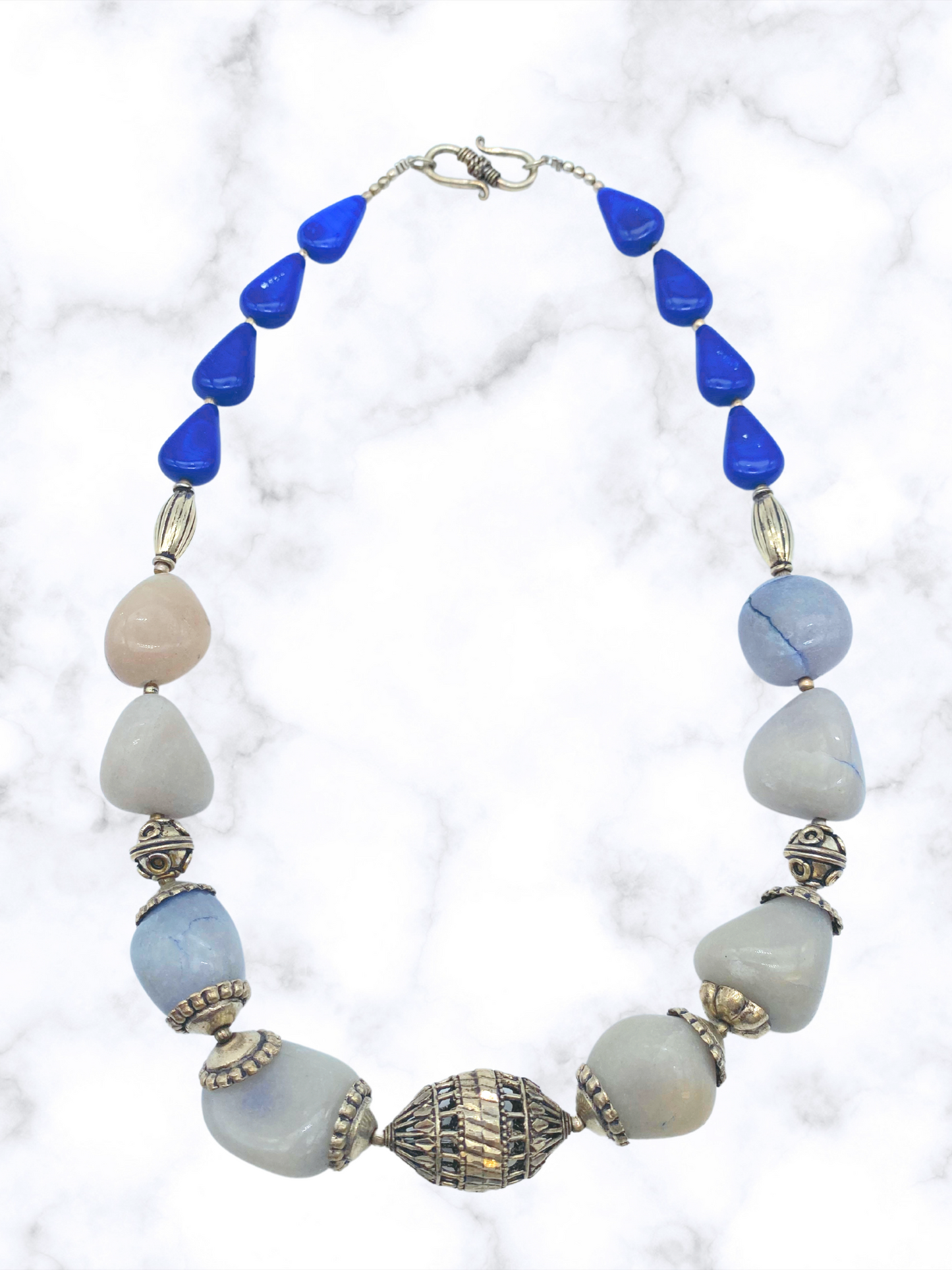 Handmade Lapis Lazuli & blue lace agate Beaded Necklace | Evil Eye Protection | Communication | Throat chakra Necklace | Women’s jewelry