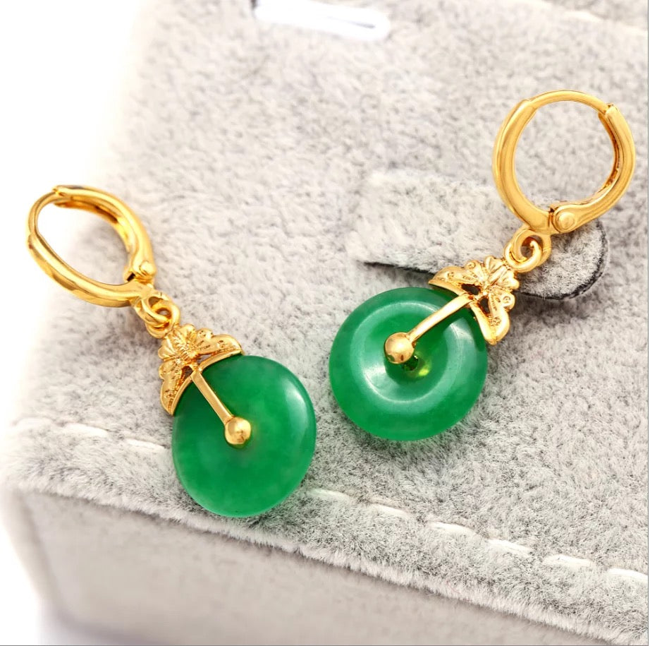 Cindy 24k Gold Plated Earrings with Green Jade