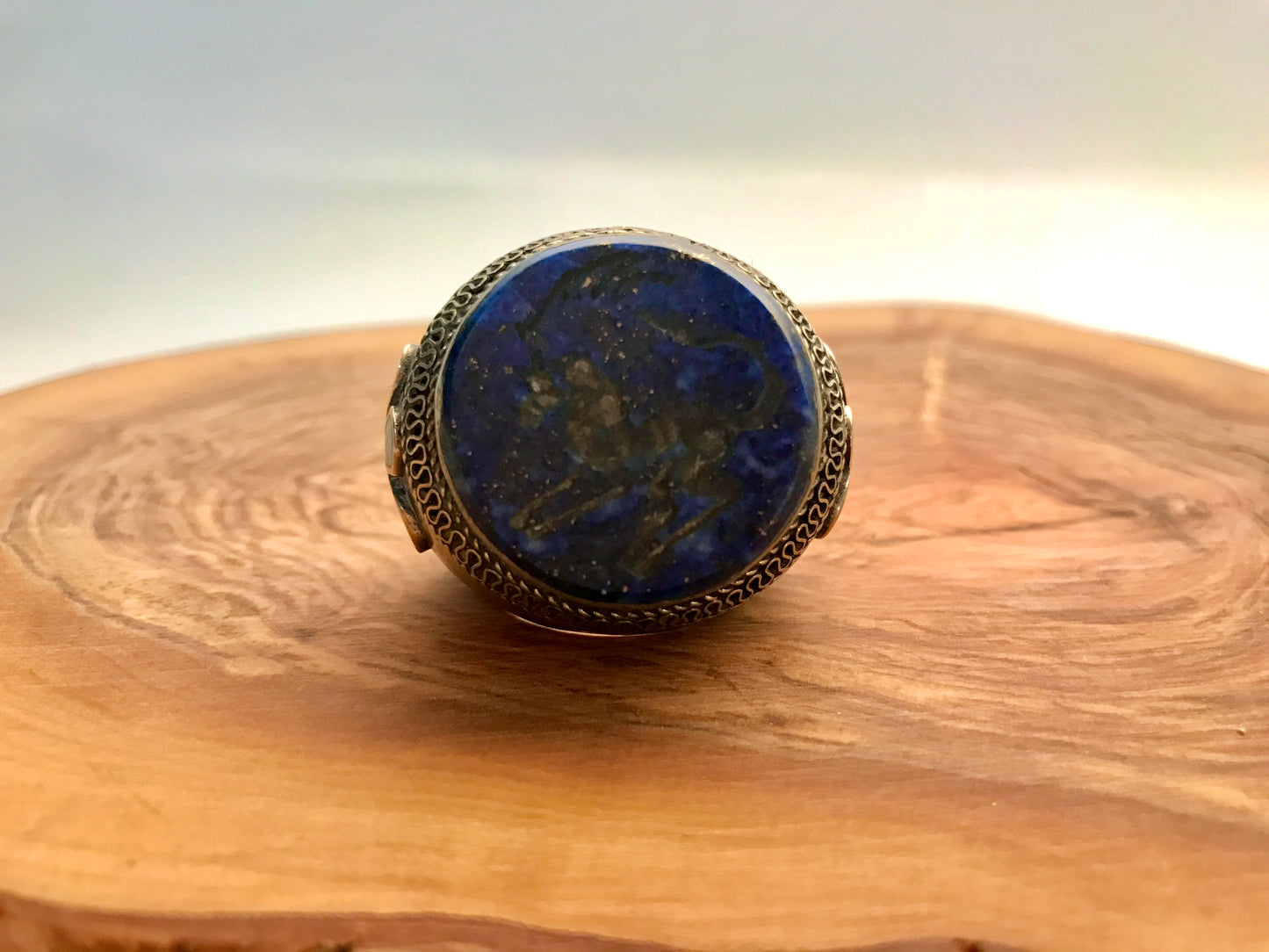 Size 9.5 US Vintage Lapis Lazuli Turkman Tribe Silver Ring | Tribal ring | Afghan Vintage Silver Ring | Unisex Vintage Ethnic Ring | Lapis lazuli ring