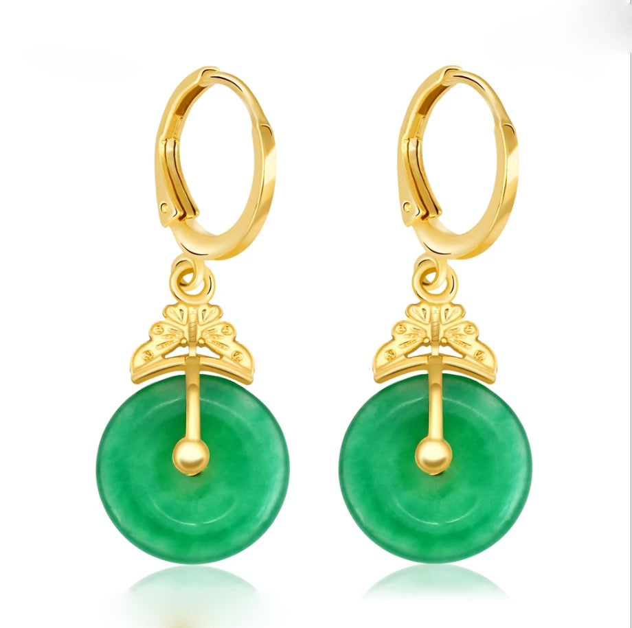 Cindy 24k Gold Plated Earrings with Green Jade